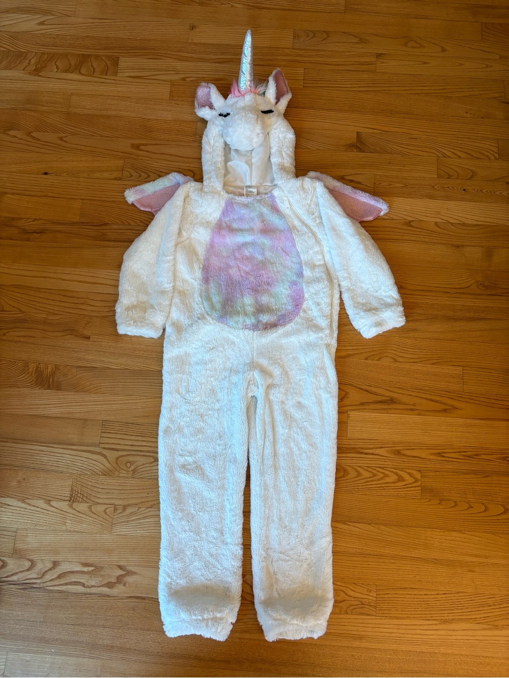 4-5T Unicorn Halloween Costume Hooded Bodysuit Rainbow Plush Jumpsuit Girls Sz